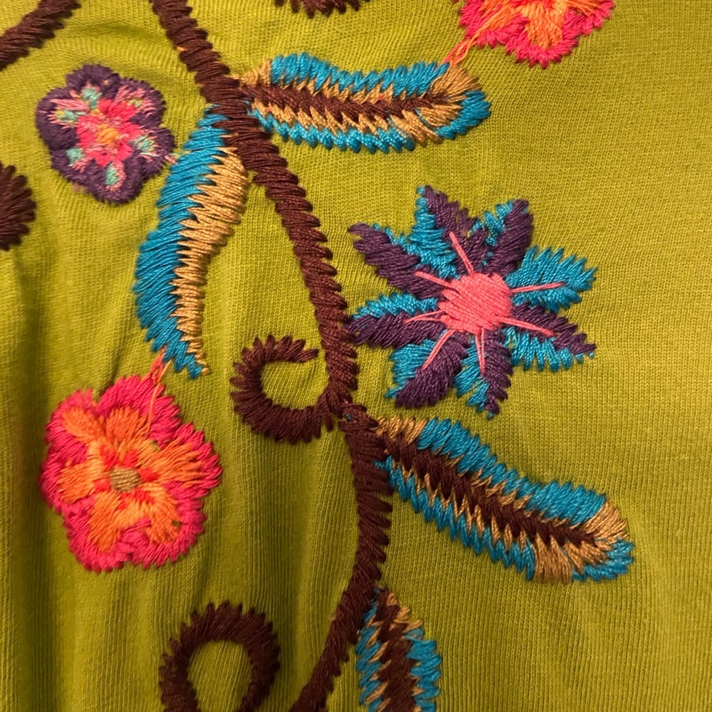 Johnny was wrapp around floral embroidery green top size M - Picture 7 of 9
